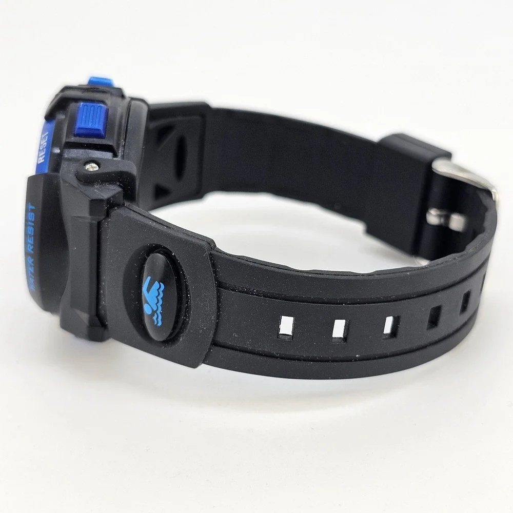 Men's Digital Sport Watch 44MM Black Plastic Bands Day Date New‎ Battery